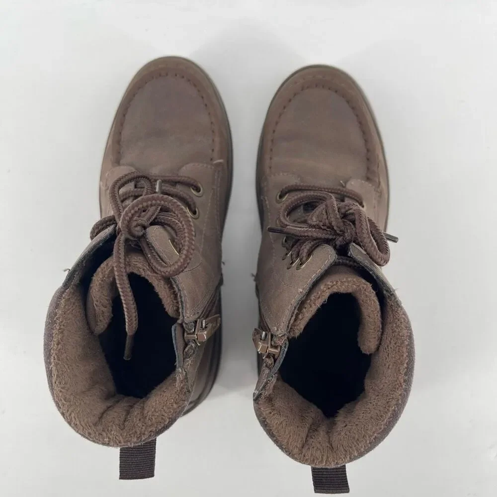 H&M Boys Size 1 Brown Faux Suede Moc Toe Lace Up Zip Chunky Sole Utility Boots